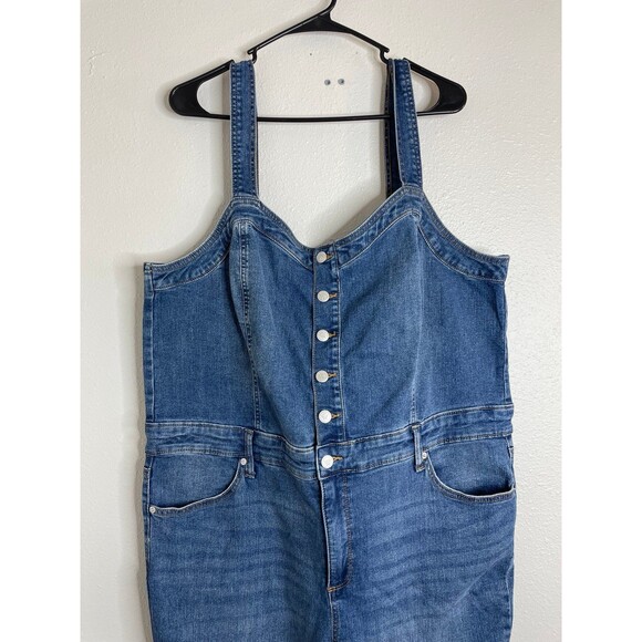 Jessica Simpson Plus Size 18W Denim Jumpsuit Overalls Wide Leg Stretch Jean - Picture 2 of 10